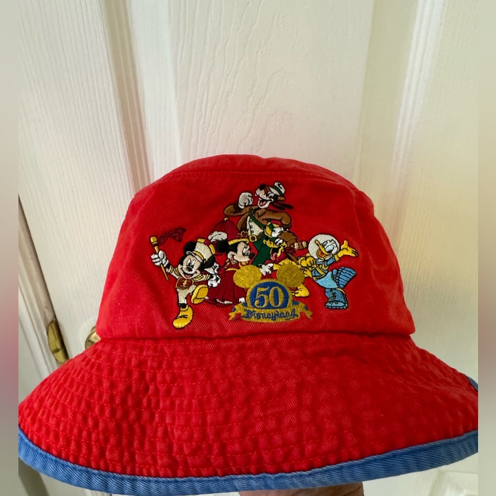 Disneyland 50th Anniversary Red Embroidered Bucket hat (unisex)